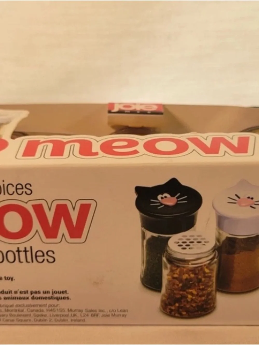 Joie Meow Cat Spice Jars - Black & White Lids with Pink Accents (3-Pack)